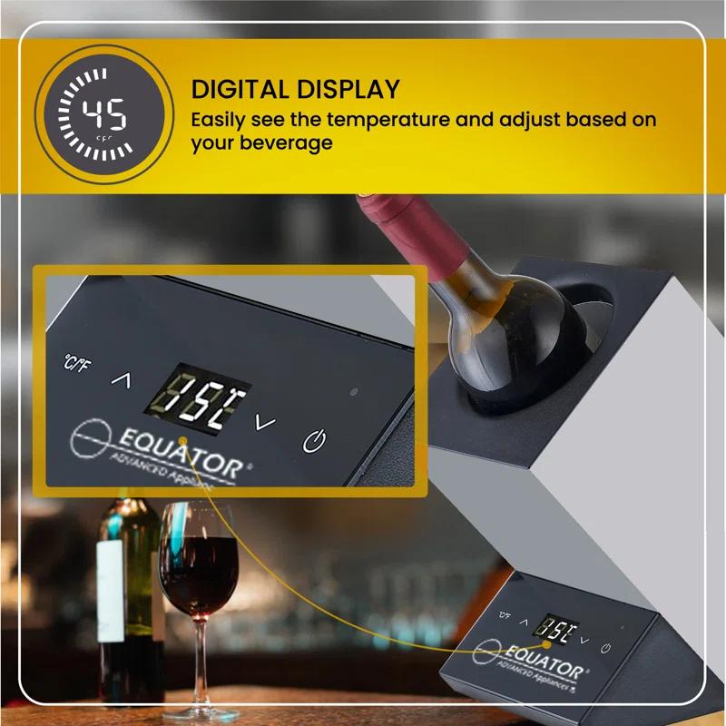 Equator Advanced Appliances Equator 110V/12V Portable Electric Wine Chiller for Red, White, Champagne, and Water Bottles, 750mL Single Bottle Cooler, Stainless Body, Rechargeable, 24h Cold, Ideal for Parties & Gifts