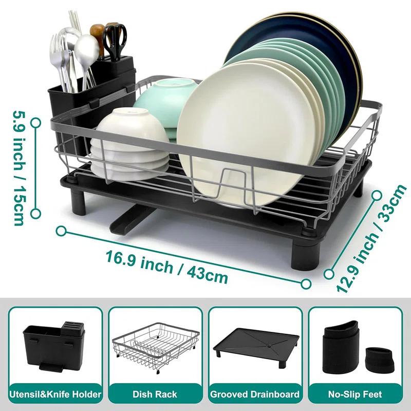 Fabhob Dish Drying Rack for Kitchen Counter,Space-Saving Dish Rack with Drainboard