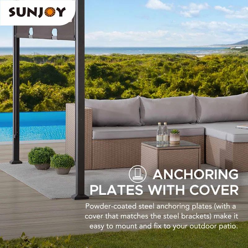 Sunjoy Sunjoy Lindt 9.5 x 11 ft. Outdoor Steel Arched Pergola with Adjustable Canopy for Patio, Backyard, and Garden