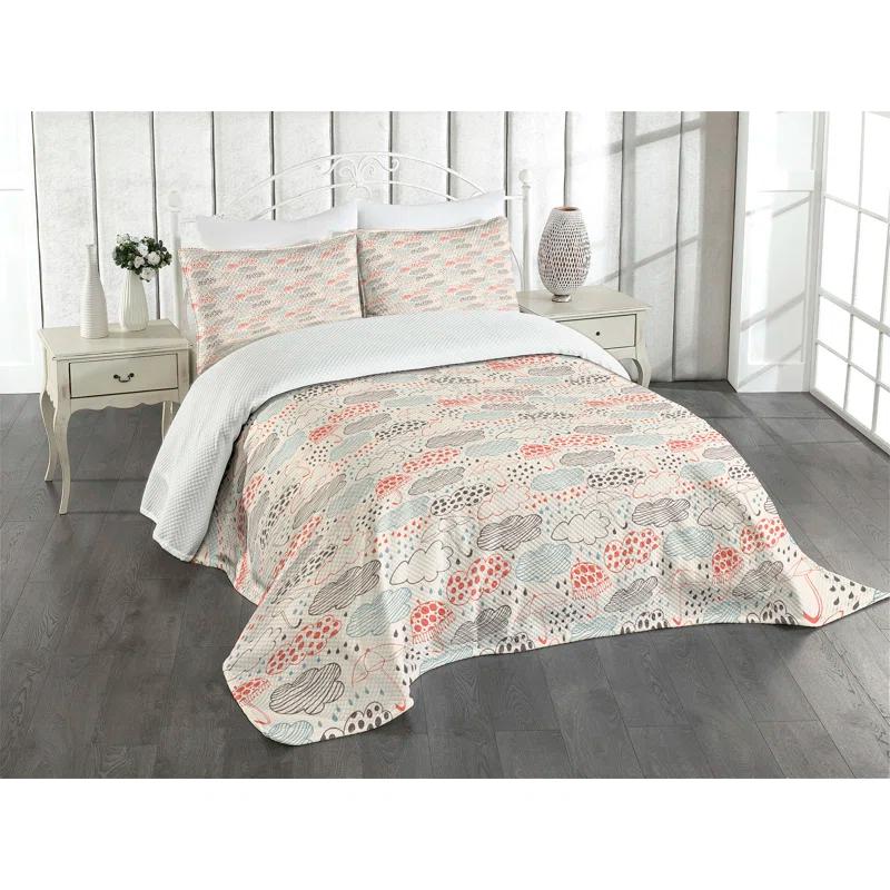 Ambesonne Ambesonne Umbrella Bedspread Set Ornate Clouds Downpour Multicolor