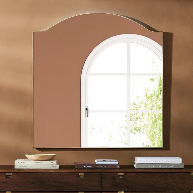 Golden Arch Wall Mirror with Iron Frame, 40" x 38"