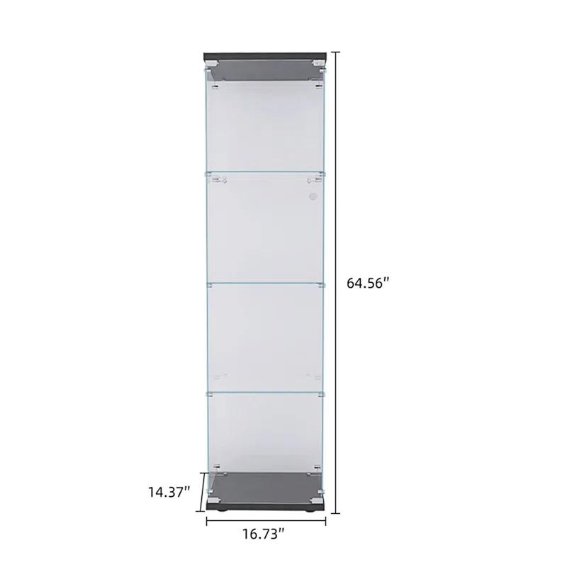 Lighted 4 Shelves Glass Cabinet Glass Display Cabinet With One Door