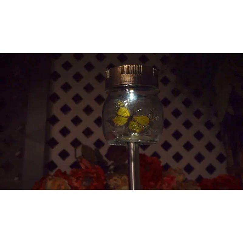 ForeverGiftsInc. Butterfly Jar Black Solar Powered Integrated LED Glass Pathway Light Pack (Set of 3)