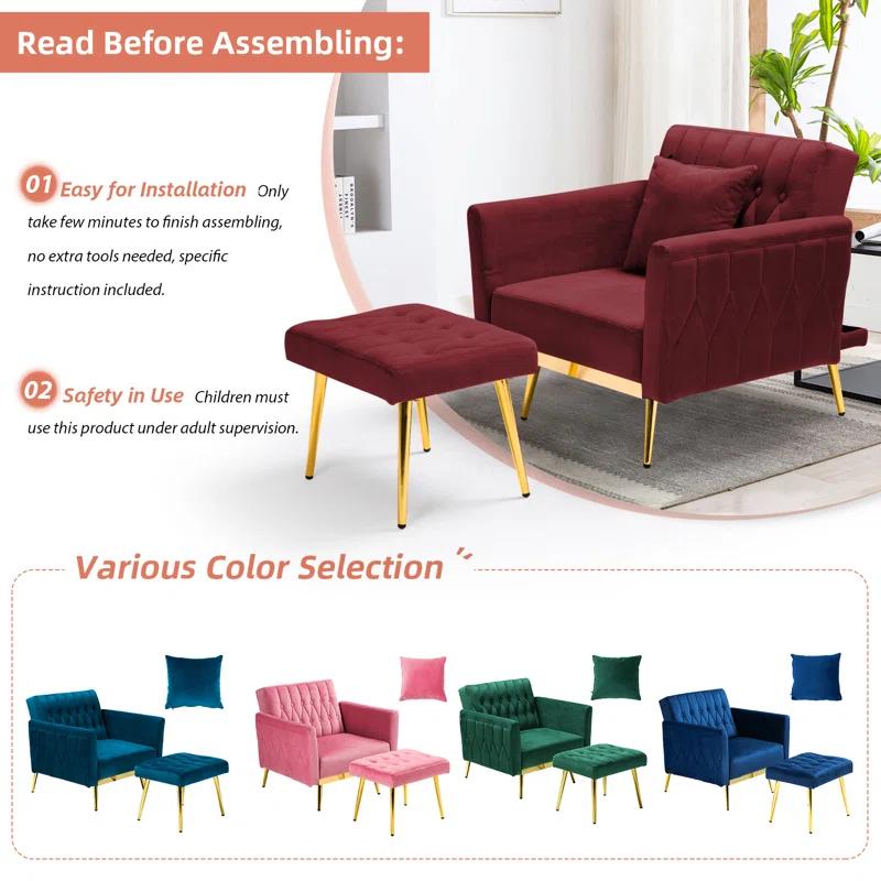 Everly Quinn Siemon Velvet Accent Chair with Ottoman