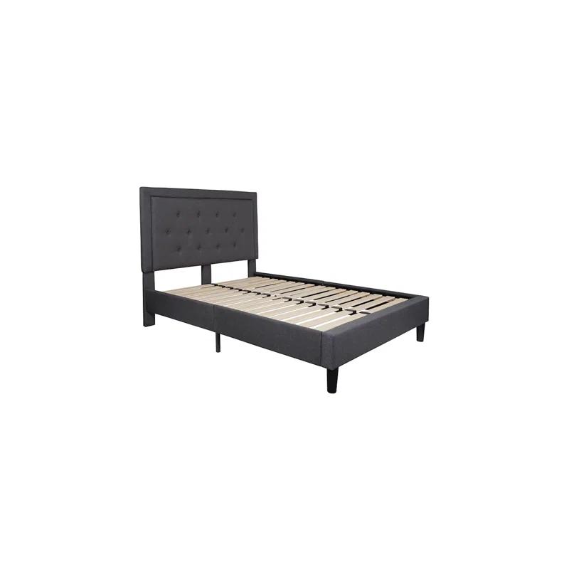 Lark Manor™ Aluino Panel Button Tufted Upholstered Platform Bed Frame - No Box Spring Required