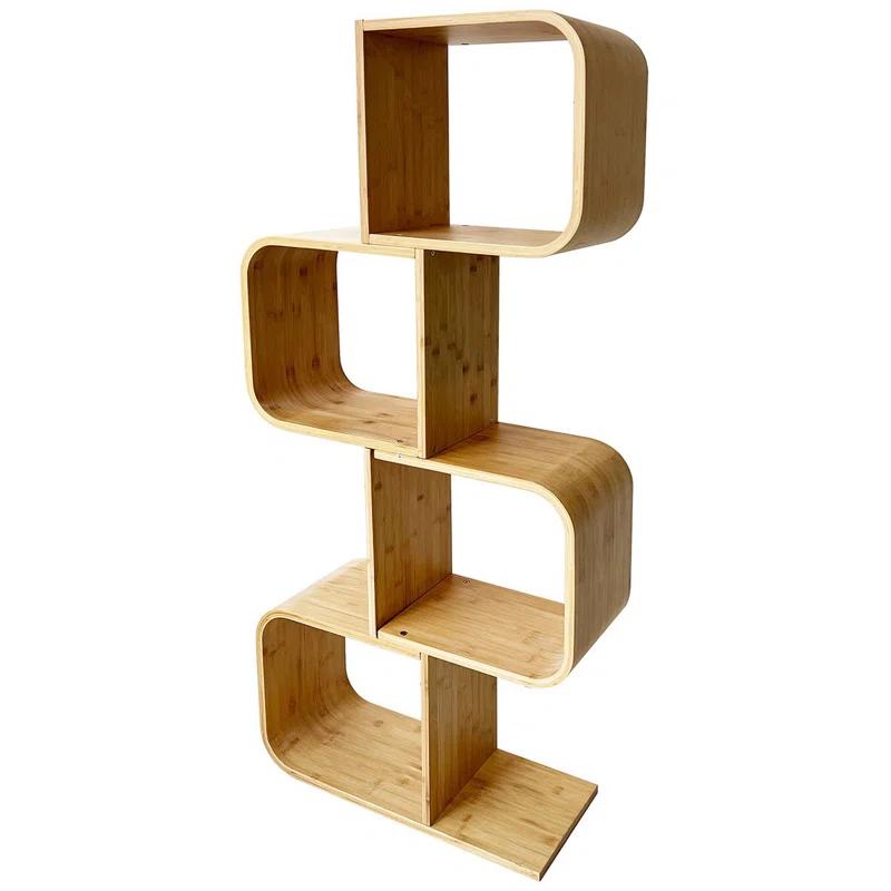 Benjara Tima Accent Bookshelf, 52 Inch Tall Storage, Walnut Brown Bamboo Frame