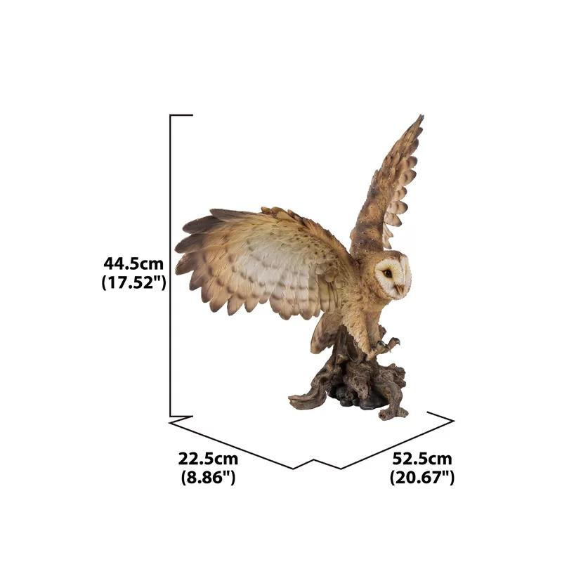 Barn Owl on Stump with Open Wings Polyresin Statue