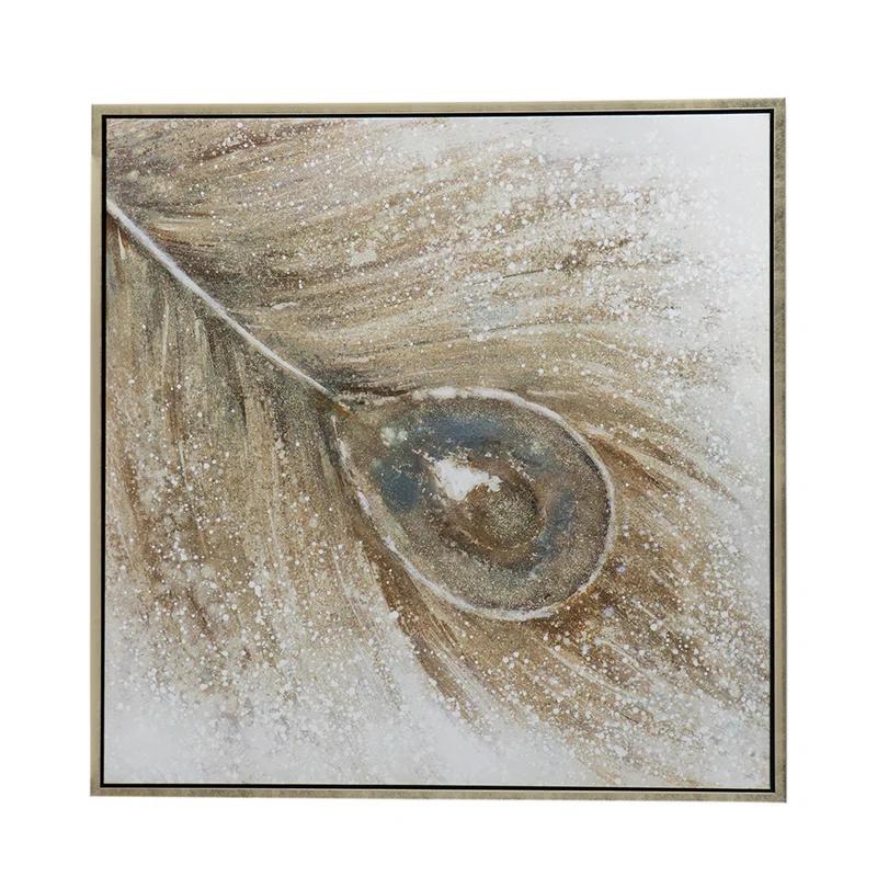 Benjara Peacock Feather Framed On Canvas Painting | Wayfair