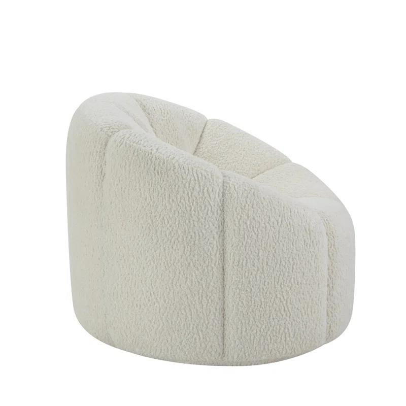 White Teddy Sherpa Swivel Accent Chair with Wooden Frame