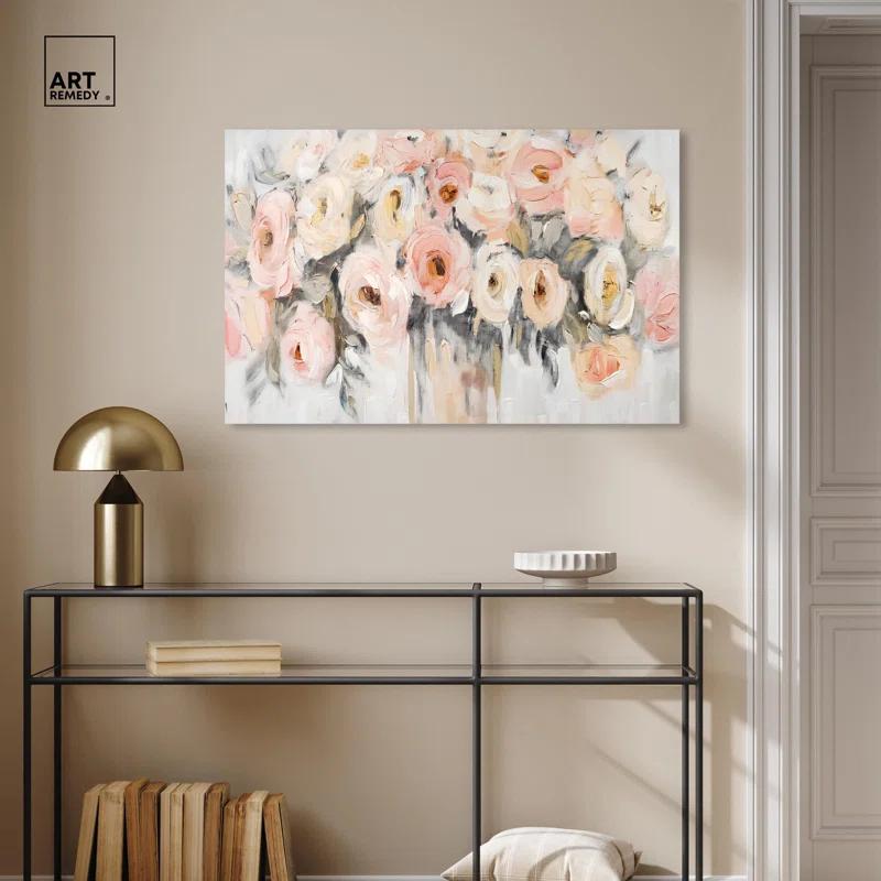 Art Remedy Coral Blush and Beige Floral Canvas Glam Floral Art by Art Remedy