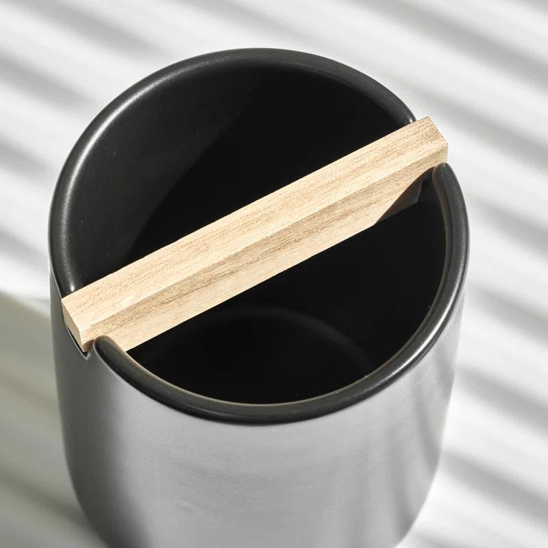 iDesign Eco Vanity Ceramic Toothbrush Holder with Paulownia Wood Divider