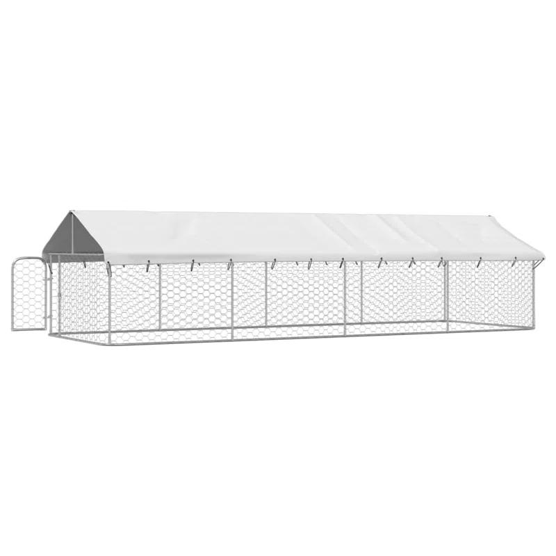 VidaXL 59.1'' H Galvanized Steel Yard Kennel With Door