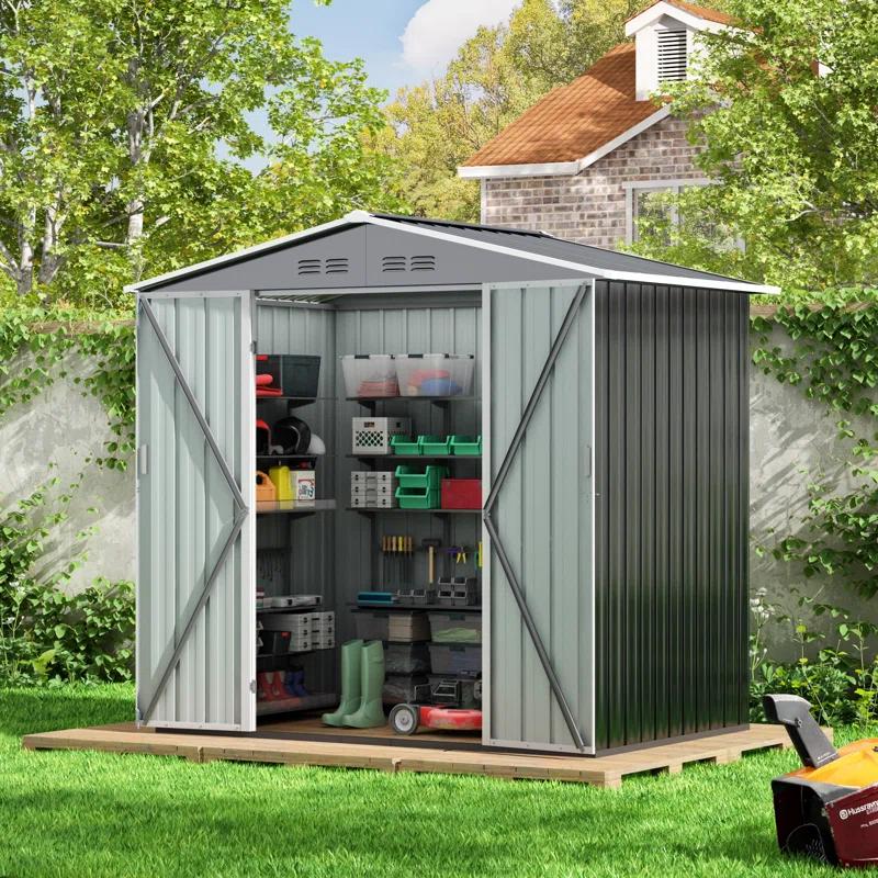 HOGYME 6 Ft. W X 4 Ft. D Outdoor Metal Storage Shed With Lockable Doors