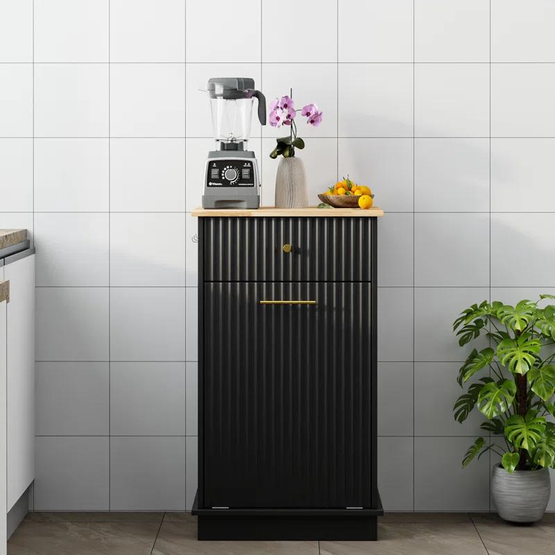 Alaulm 10 Gallons Tilt out Trash Can Cabinet with Drawer, Freestanding Kitchen Trash Can Cabinet (Not Include Trash Can)