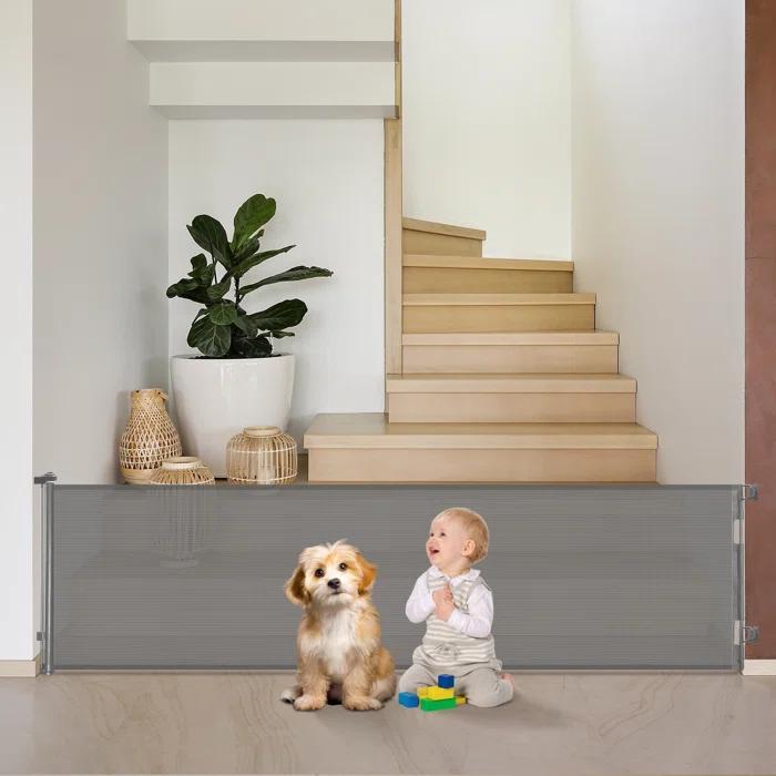 Tucker Murphy Pet™ 168 Inch Extra Wide Retractable Baby Gate,mesh Large Baby Gate Or Mesh Pet Dog Gate, Opening Wide Extra Long Child Safety Gate For Indoor, Outdoor, Stairs, Deck(33"x168")