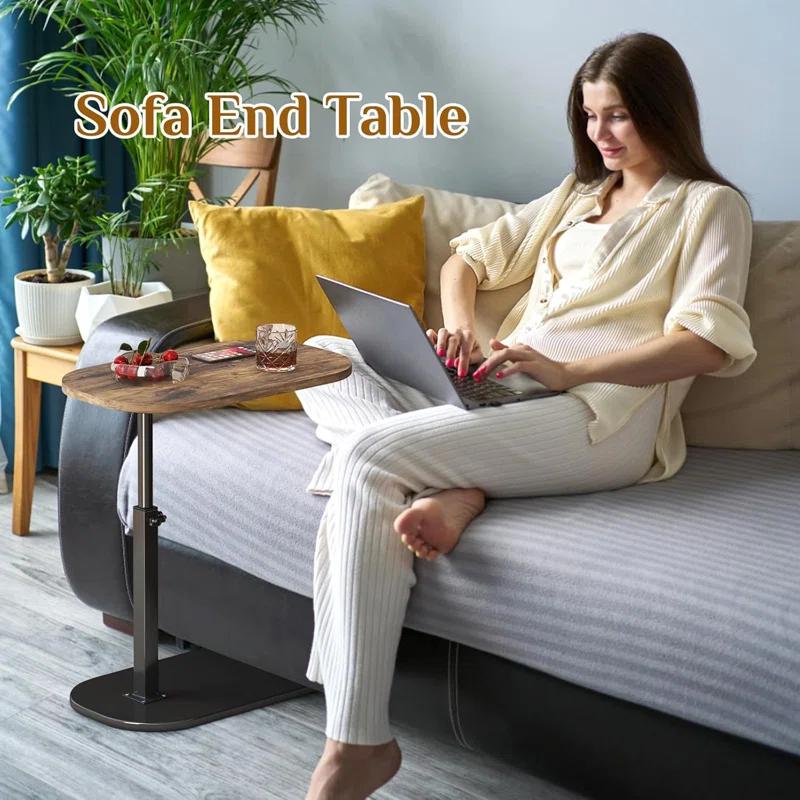 17 Stories C Shaped Side Table,Adjustable Height C Table End Table For Couch,360°Swivel Couch Side Tables Slide Laptop Desk For Sofa/Bed/Bathtub/Rotating Tabletop