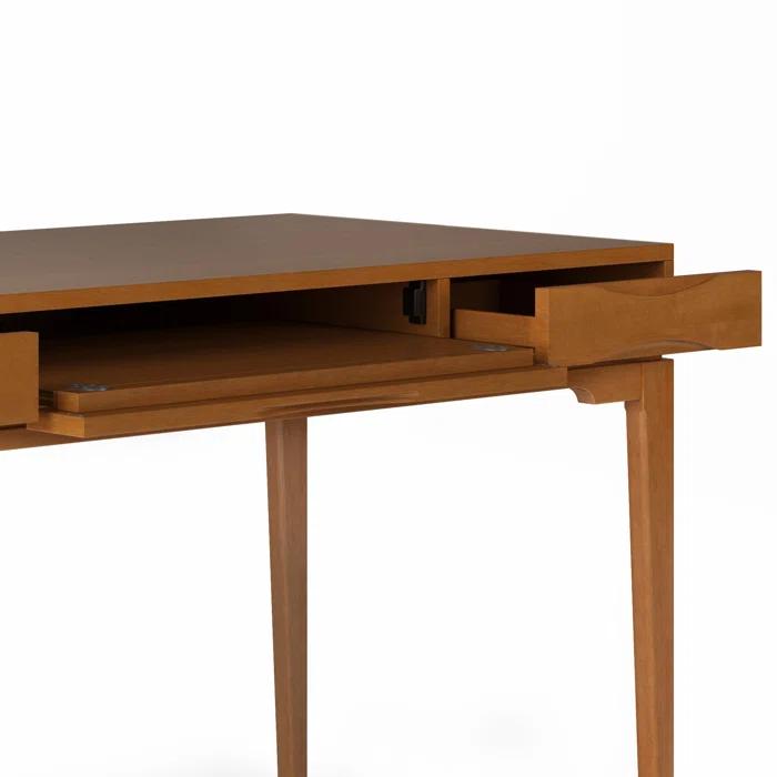 Simpli Home Harper Solid Wood Desk, Contemporary Style with Keyboard Tray and Storage