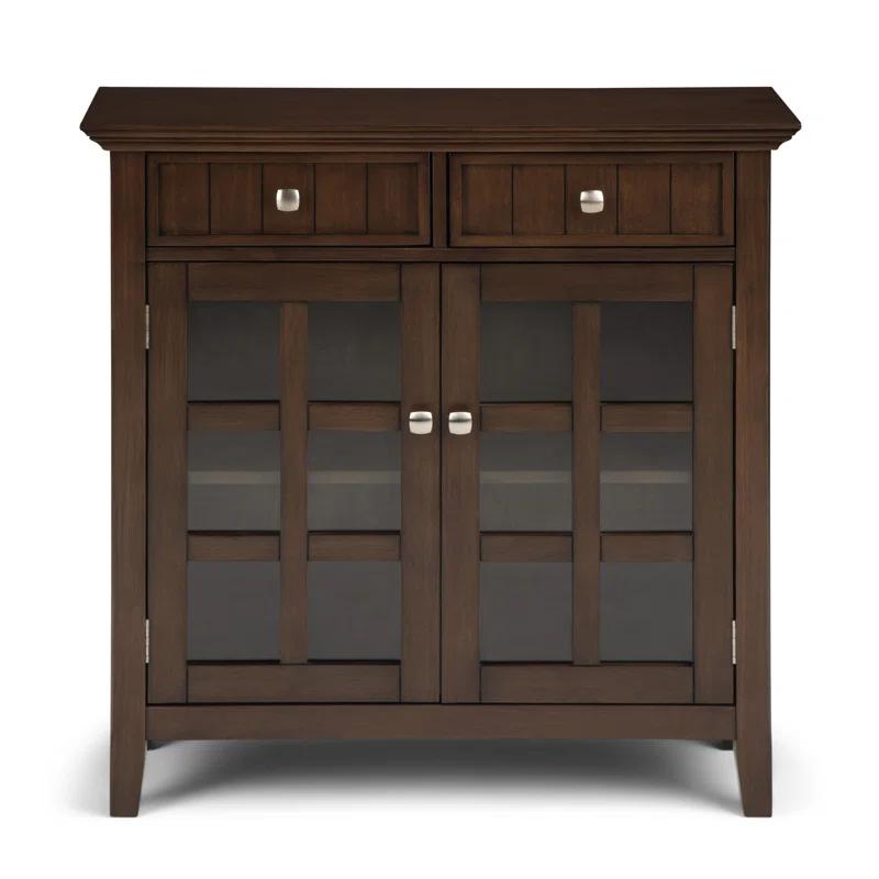 Simpli Home Acadian 36"W Solid Wood 2-Shelf Entryway Storage Cabinet with Glass Doors and 2 Drawers