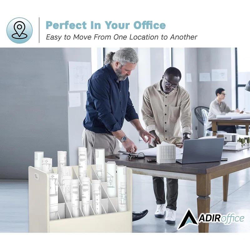 AdirOffice Adiroffice 21-Slot Mobile Rolling Wood Blueprint Roll File Large Document Organizer (Set of 2)