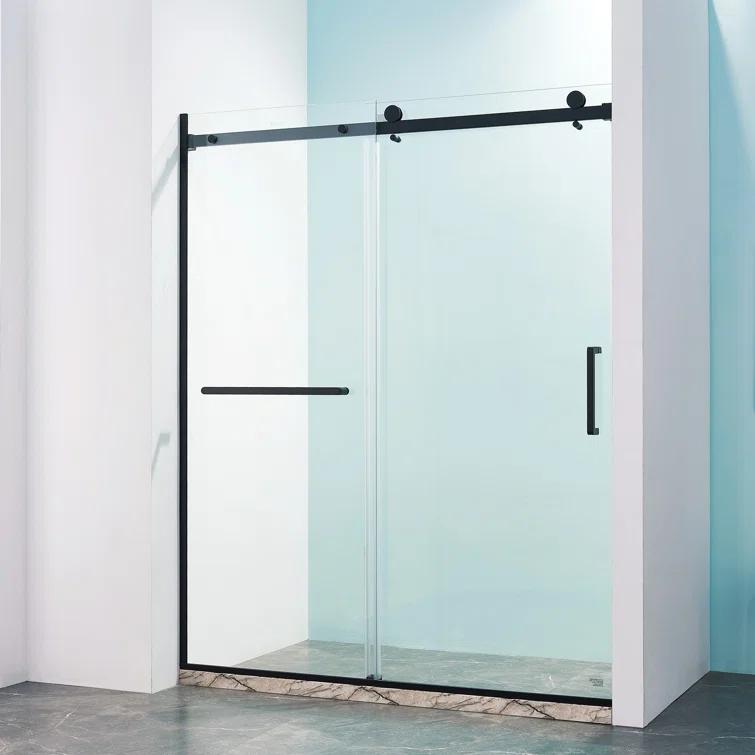 HBEZON Siva 60 In. W X 75 In. H Semi-Frame Sliding Shower Door In Black With 5/16" Tempered Clear Glass HBZ01-AP03-BK