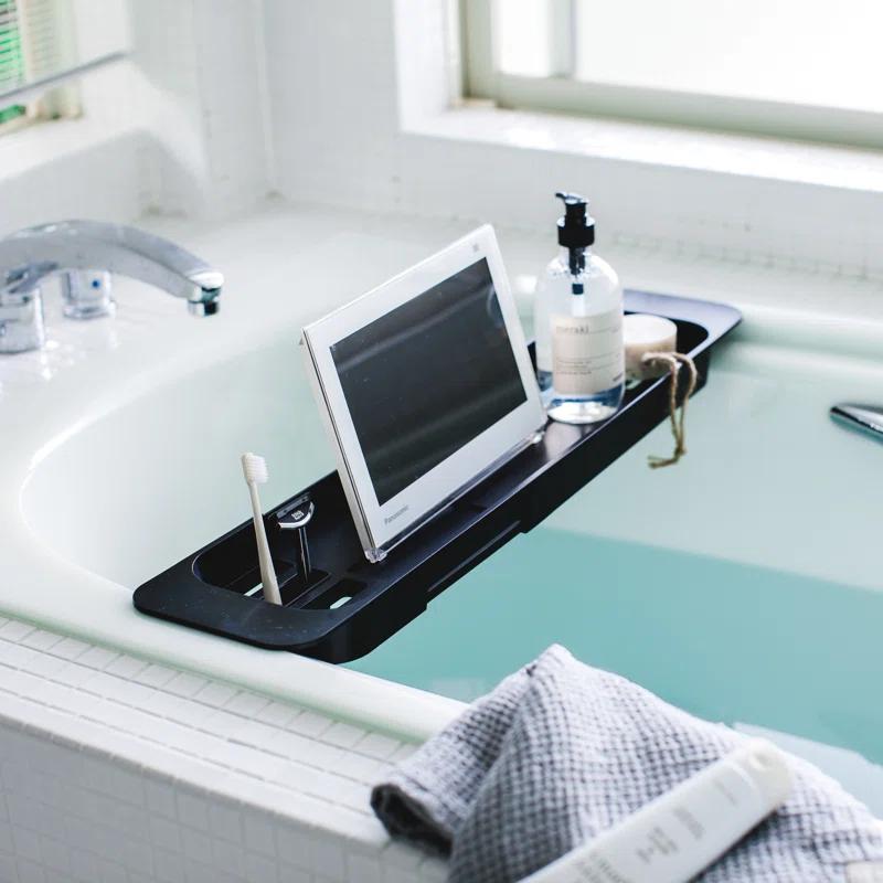 Yamazaki Home Tower Yamazaki Home Expandable Bathtub Caddy - Bathroom Tray Table Holder, 1.77" Height