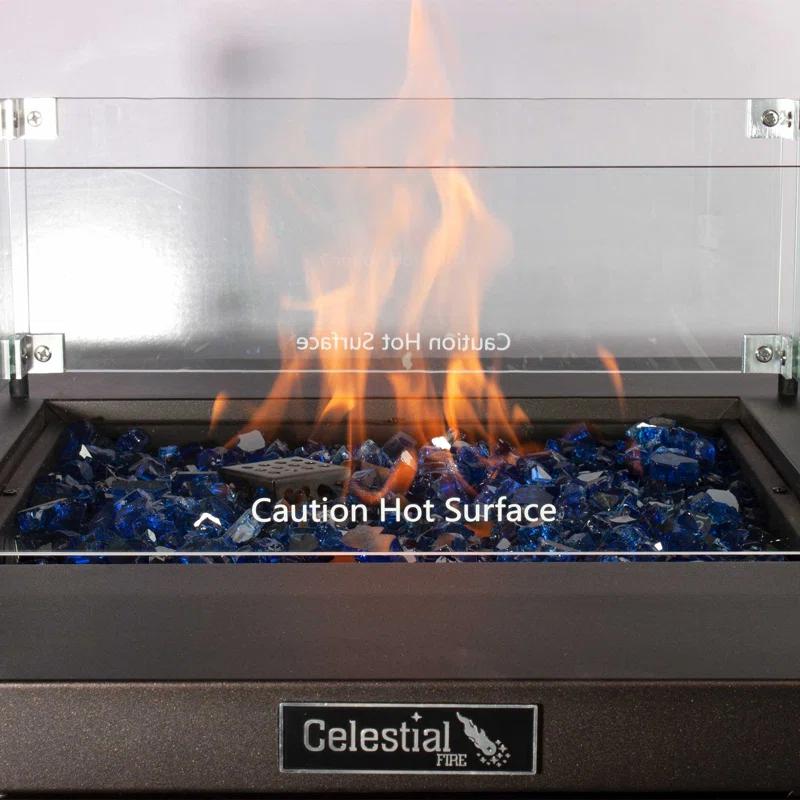 Celestial Fire Glass Square Fire Pit Wind Guard