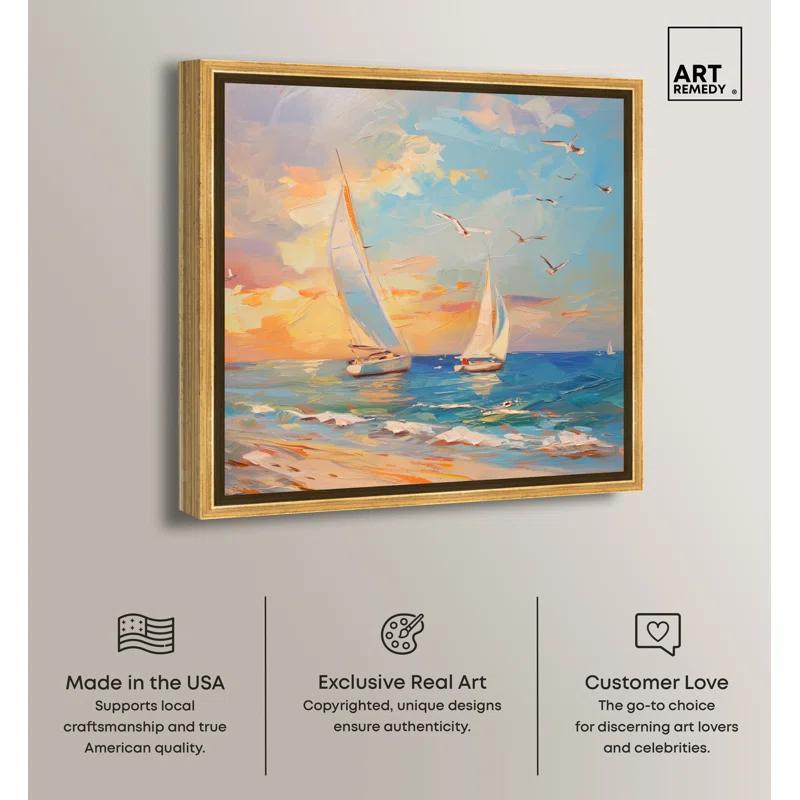 Art Remedy Art Remedy Sailboats In The Sunset Framed Sailing 1 Piece Canvas Wall Art 56057