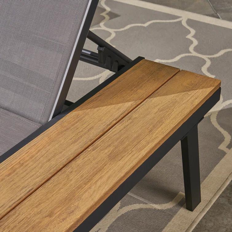 Union Rustic Absinthe Outdoor Metal Chaise Lounge Set with Table (Set of 4)