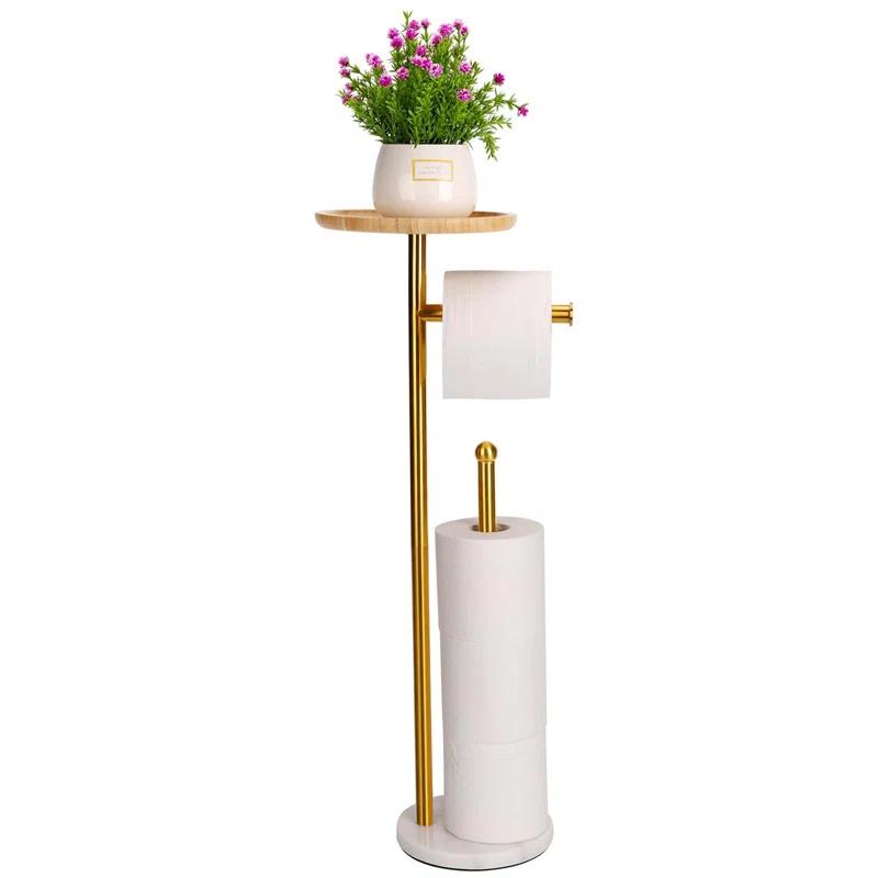 FLOORING CENTER LLC AToiletHolderC1 Freestanding Toilet Paper Stand With Tray