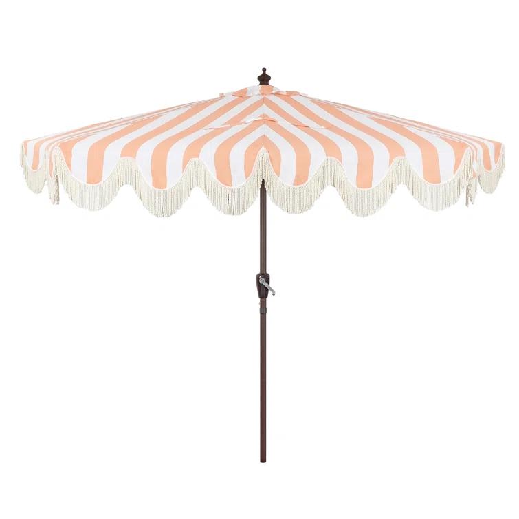 Arlmont & Co. Tasheba 9 ft. Classic Scalloped Fringe Half Market Patio Umbrella with Crank, and UV Protection