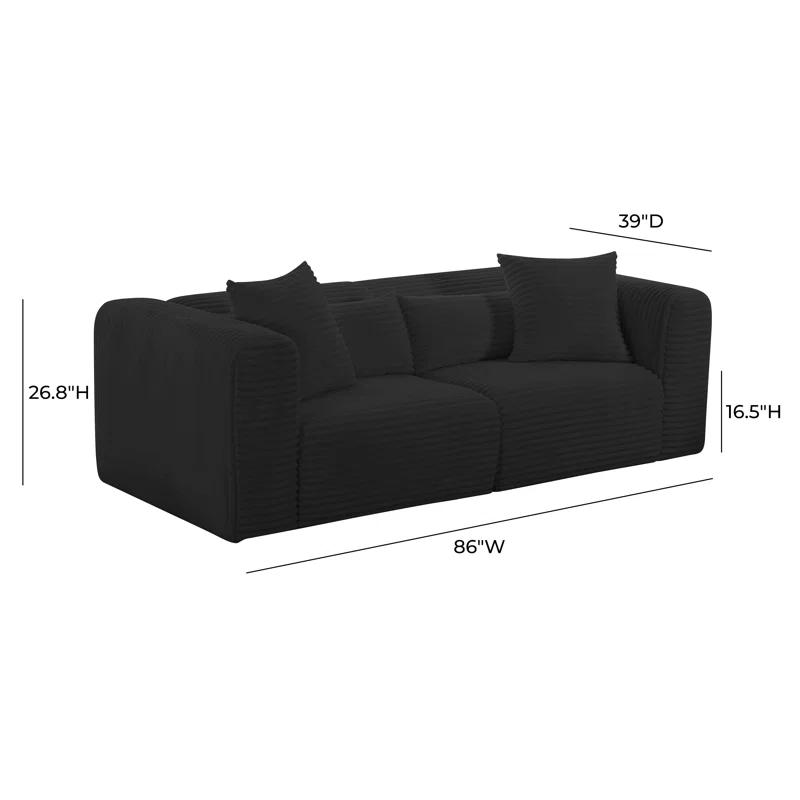 TOV Furniture Tarra Fluffy Oversized Black Corduroy Modular Loveseat