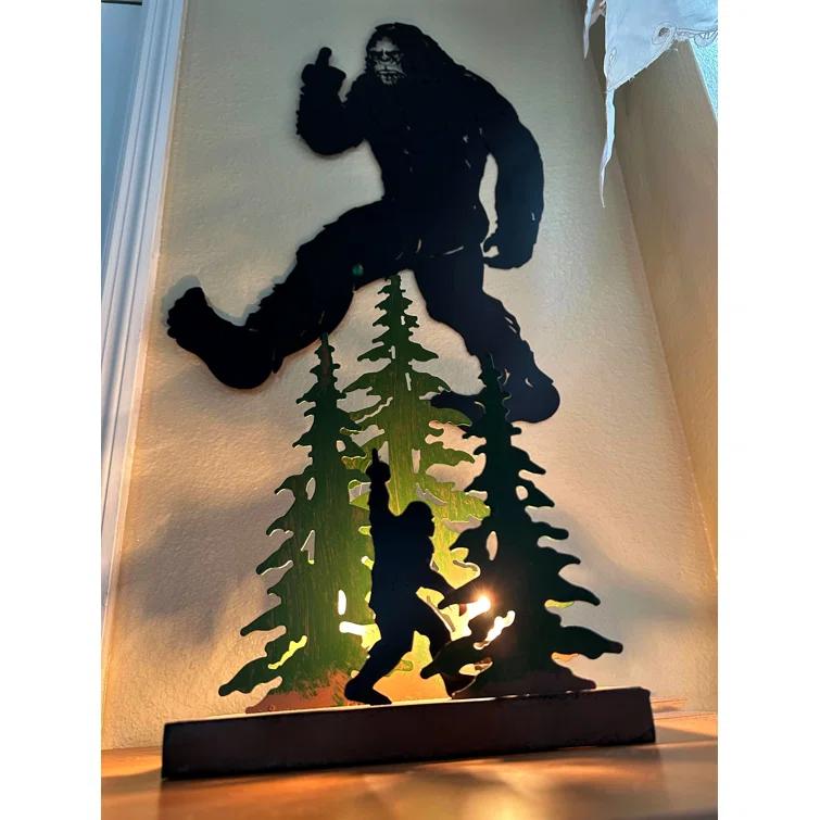 Millwood Pines Rustic Metal Rude Bigfoot In Forest Accent Lamp Decorative Sasquatch Home Decor