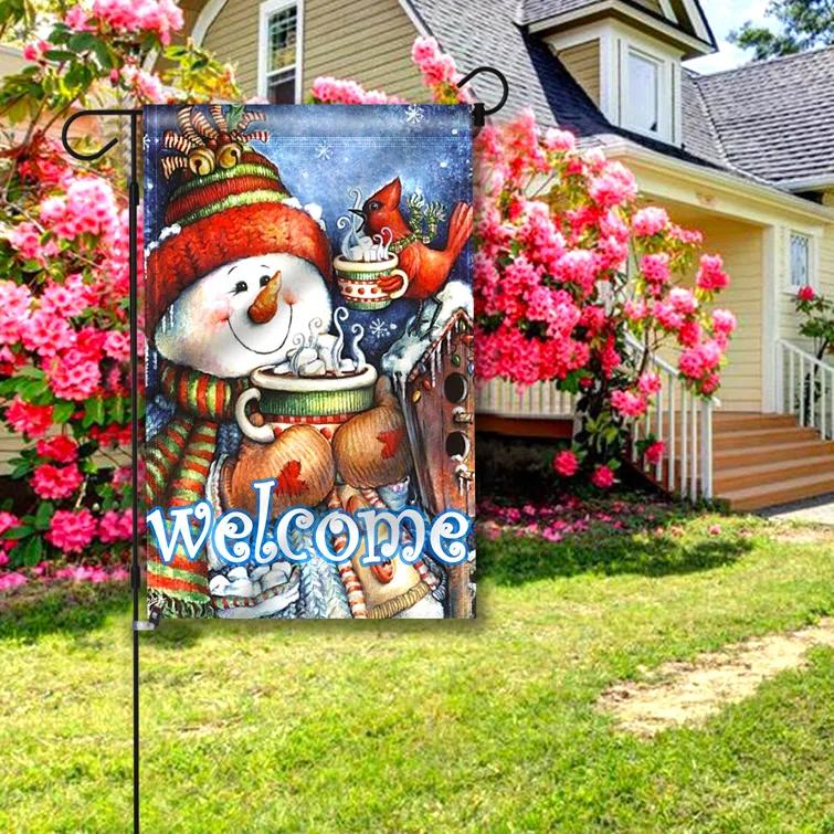The Holiday Aisle® Alburnett PWelcome Winter Snowman Bird Snowflake Decorative Garden Flags 18 x 12.5 Inch