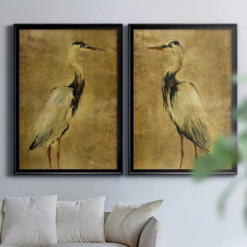 Beachcrest Home™ " Gold Crane At Dusk I " 2 - Pieces Painting Print