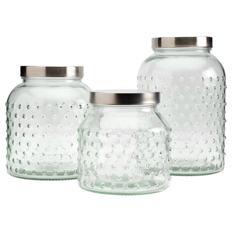 Mason Craft & More Mason Craft & More 3 Piece Hobnail Glass Canister Set with Airtight Stainless Steel Lids