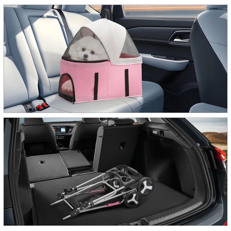 MoNiBloom Folding Pet Stroller, Foldable Dog Jogger Stroller with Detachable Carrier, Basket and Cup Holder