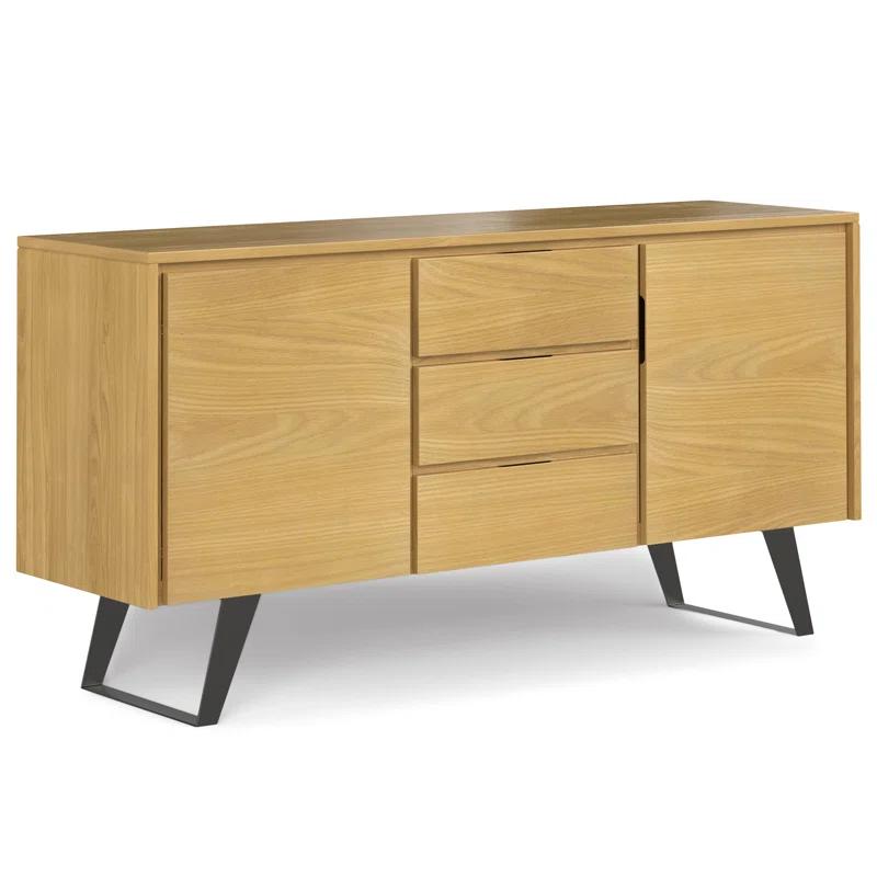 Simpli Home Lowry 60"W Solid Wood Modern Industrial 2-Door Sideboard Buffet with 3 Center Drawers