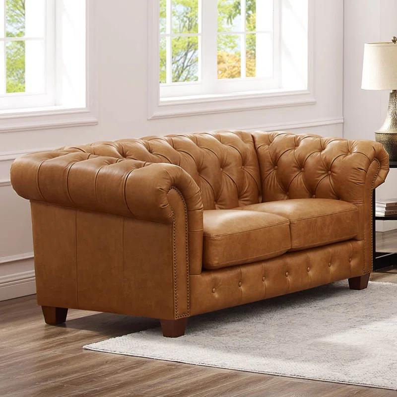 HYDELINE Kingston 70'' Genuine Leather Loveseat,Leather Loveseat,Modern Sofa, Accent Sofa