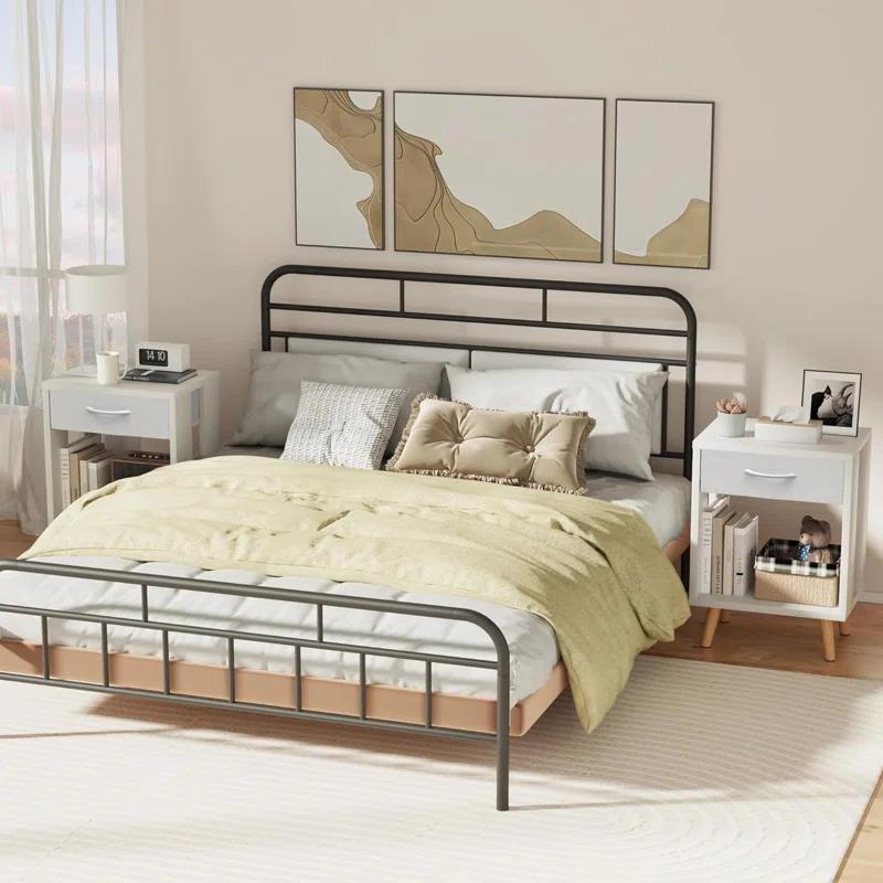 17 Stories Nightstands Set Of 2 With Fabric Storage Drawer And Open Wood Shelf, Side Table With Storage For Bedroom, Bedside Tables - 23.7" H