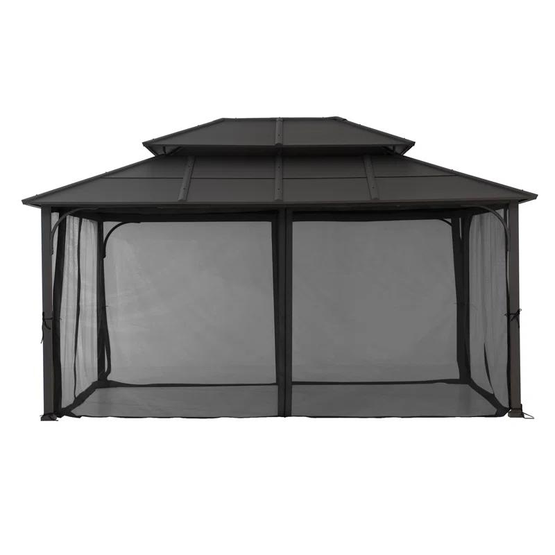 Sunjoy Sunjoy Hardtop Gazebo 12 x 16 ft. Outdoor Gazebo, Heavy Duty Steel Frame Gazebo, Double Tiered Metal Gazebo with Ceiling Hook and Removable Netting Sidewalls