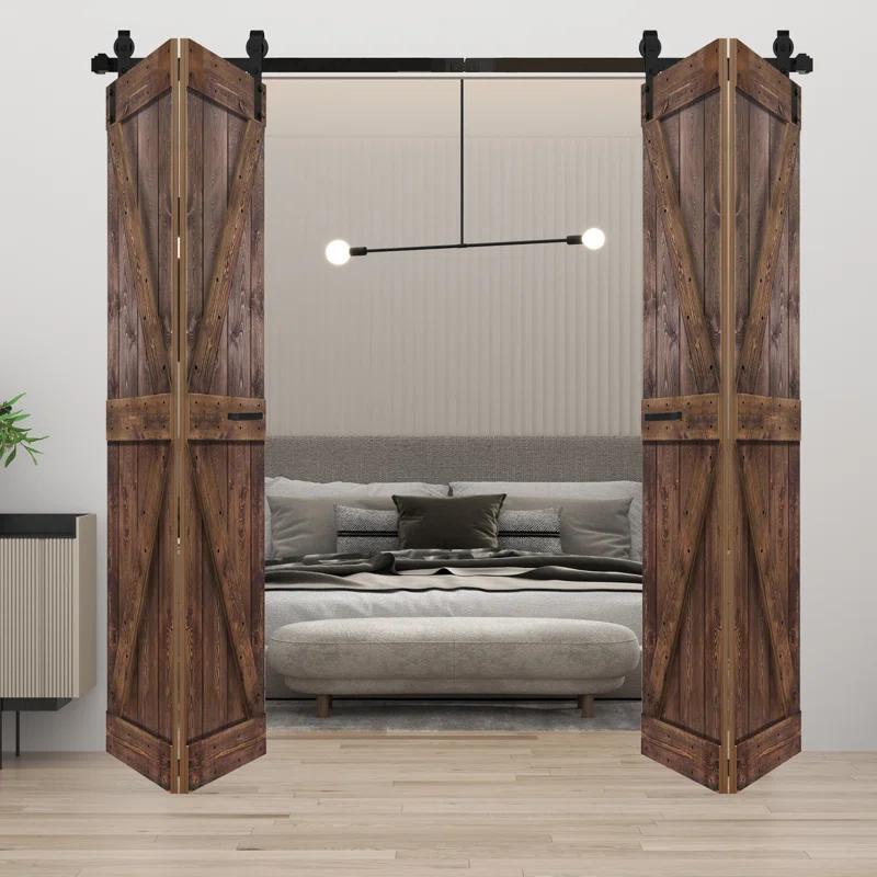 IsLife K Style Finished Solid Wood Bi-Fold Double Barn Door With Hardware Kit -Assembly Needed