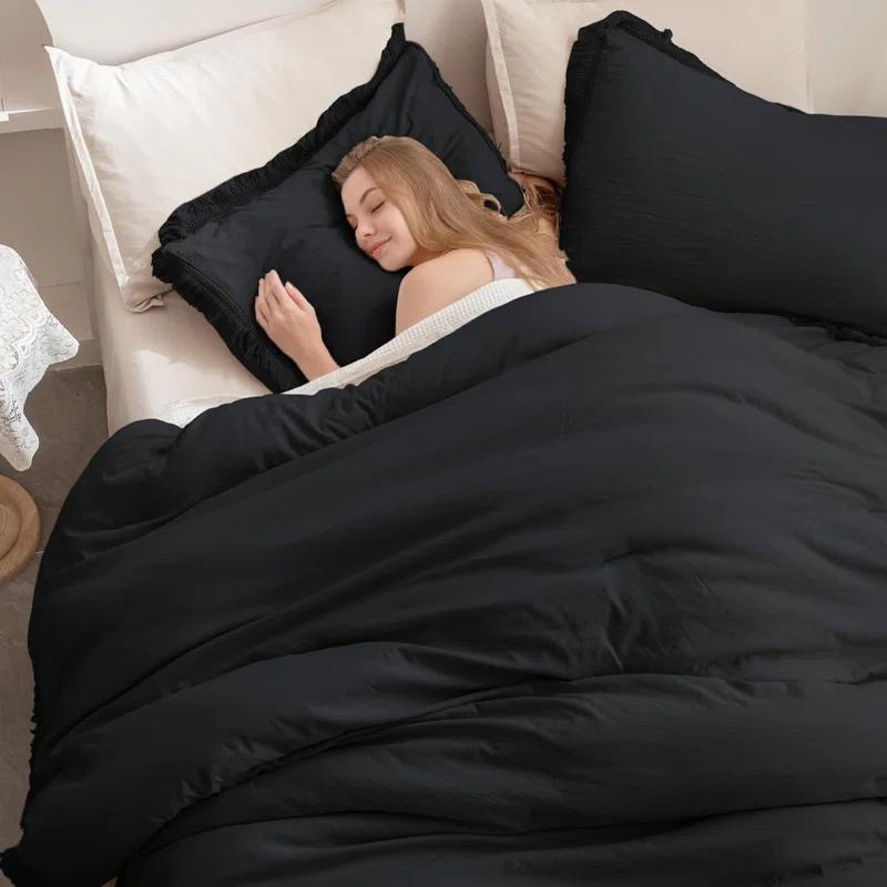 Unkoma 3 Pieces Boho Lightweight Bedding Comforter Sets, All Season Soft Fluffy Fringe Bed Set (Comforter & 2 Pillowcases)