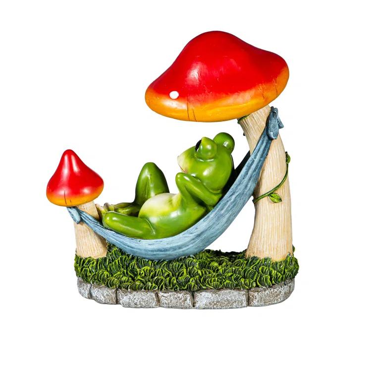 Colorful Resin Frog Relaxing in Hammock Garden Statue, 8"H