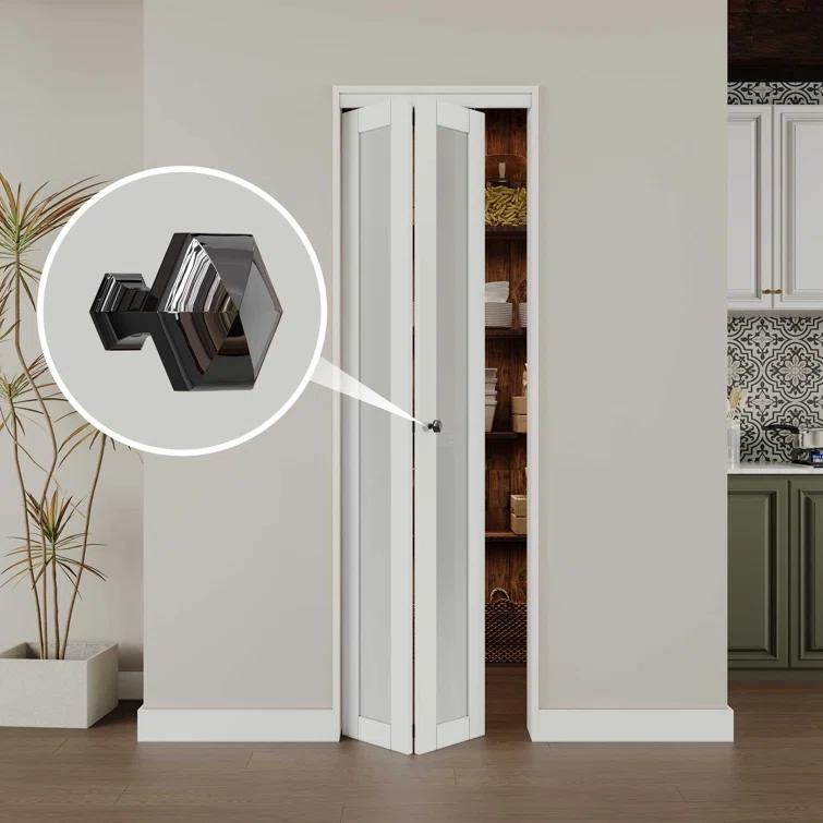 EASELIFE Frosted Glass And Solid Manufactured Wood Bi-Fold Door With Installation Hardware Kit
