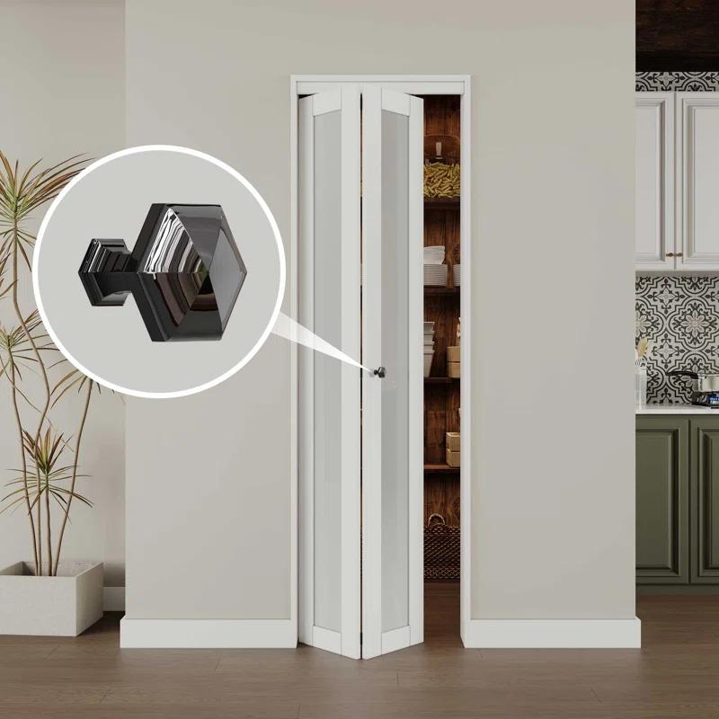 EASELIFE Frosted Glass And Solid Manufactured Wood Bi-Fold Door With Installation Hardware Kit