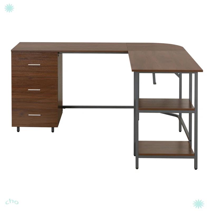 17 Stories Techni Mobili L-Shape Home Office Two-Tone Desk With Storage