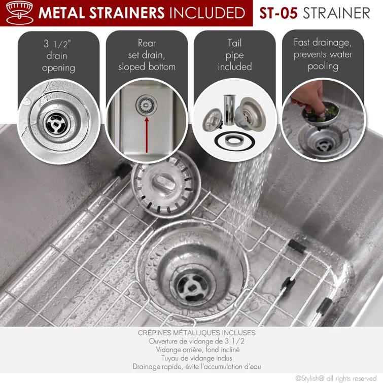 STYLISH Builder Stylish Avila 29" Dual-Mount Double Bowl Stainless Steel Kitchen Sink with Grids and Strainers S-414TG