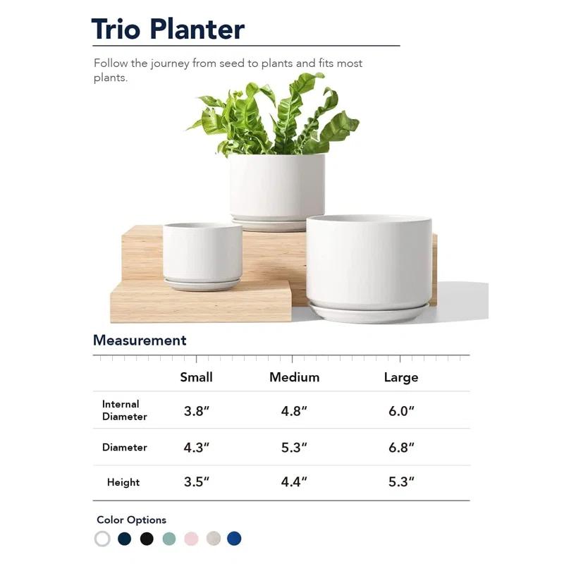 Set Of 3 Modern Ceramic Planter Pots With Drainage - Stylish Indoor/Outdoor Decor