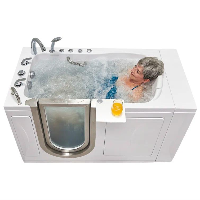 Ella Walk In Baths Ella Royal 32"x52" Acrylic Air and Hydro Massage Walk-In Bathtub with Left Inward Swing Door, 5 Piece Fast Fill Faucet, 2" Dual Drain, Carrara Wall Surround 931175PCWS