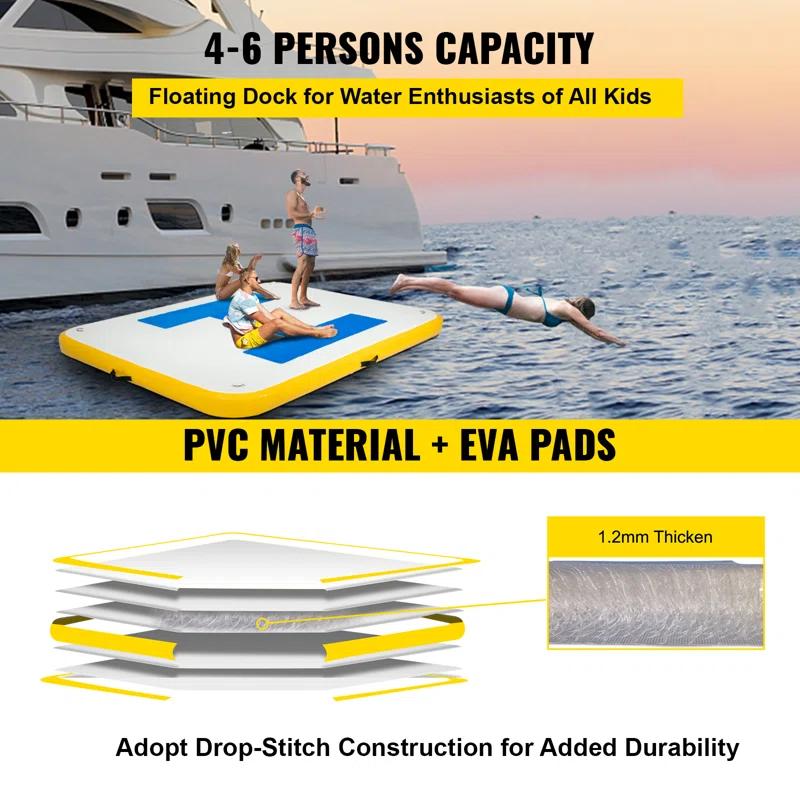 VEVOR VEVOR Inflatable Floating Dock 8 X 5 Ft, Inflatable Dock Platform With Electric Air Pump, Inflatable Swim Platform 6 Inch Thick, Floating Dock 4-6 People, For Pool Beach Ocean